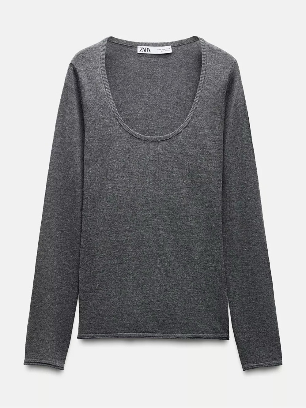 Zara Women's Long Sleeve Scoop Neck Top - Charcoal Gray